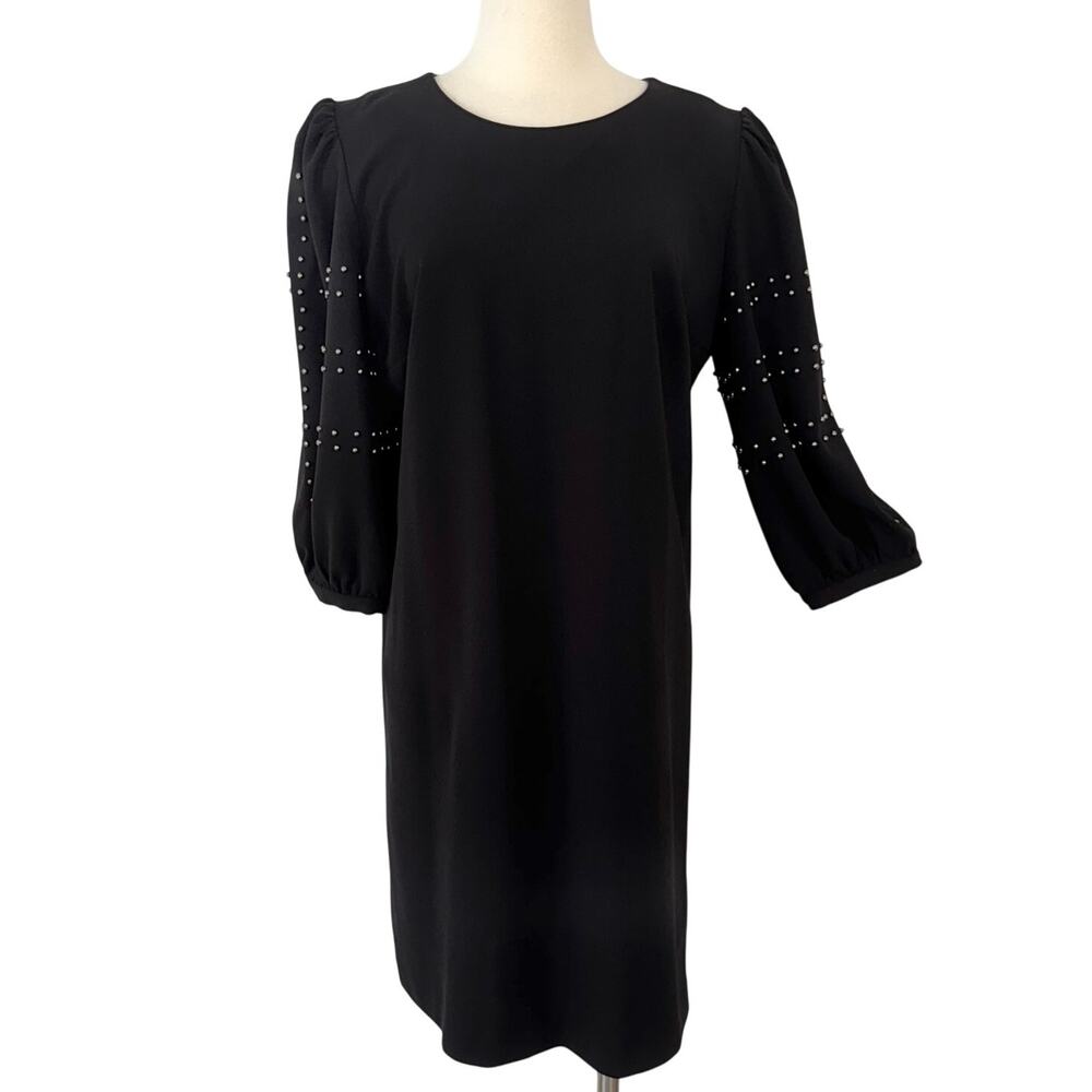 Karl Lagerfeld Knee-Length Shift Dress Beaded 3/4 Puff Sleeves in Black 14